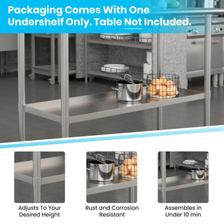 Galvanized Under Shelf for Prep and Work Tables, Stainless Steel, 24" X 48"