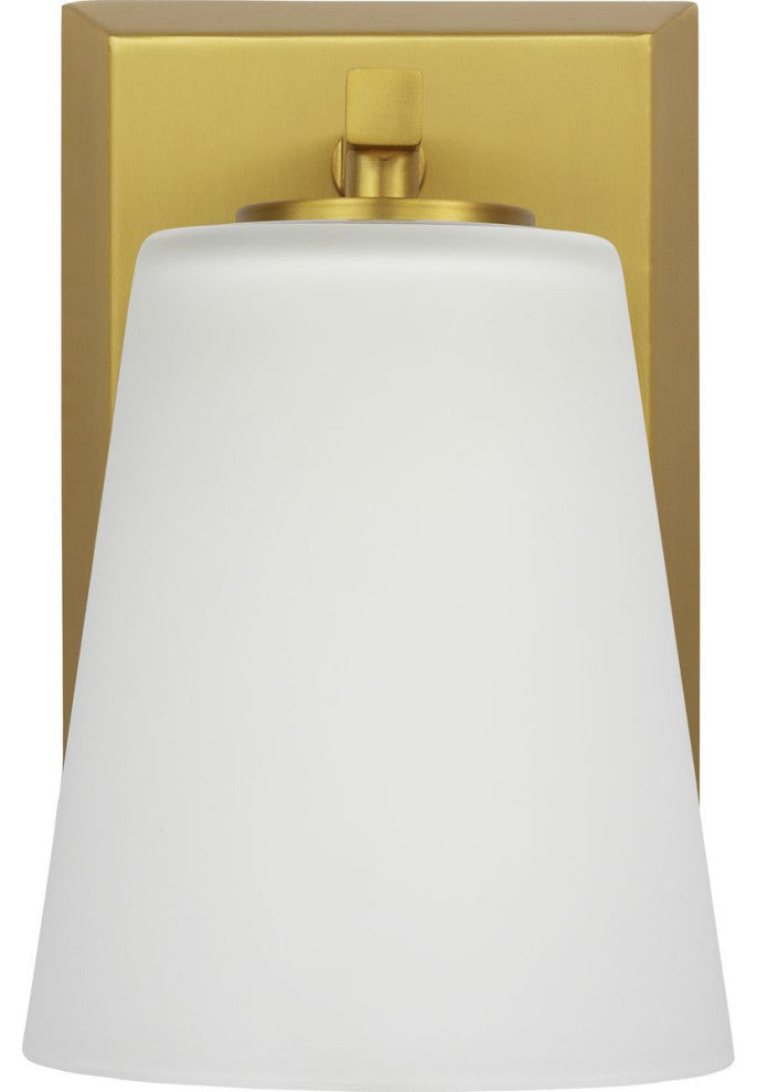 Vertex Collection One-Light Brushed Gold Etched White Glass Bath Light