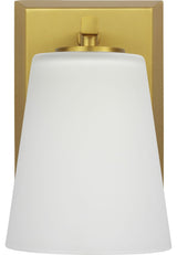 Vertex Collection One-Light Brushed Gold Etched White Glass Bath Light