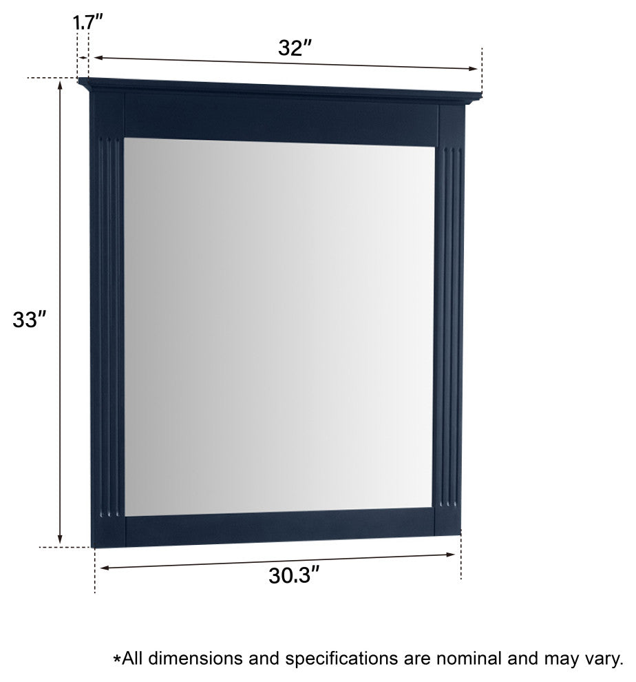 Solid Wood Bathroom Vanity Mirror for Wall Mounted, Navy Blue, 32x33