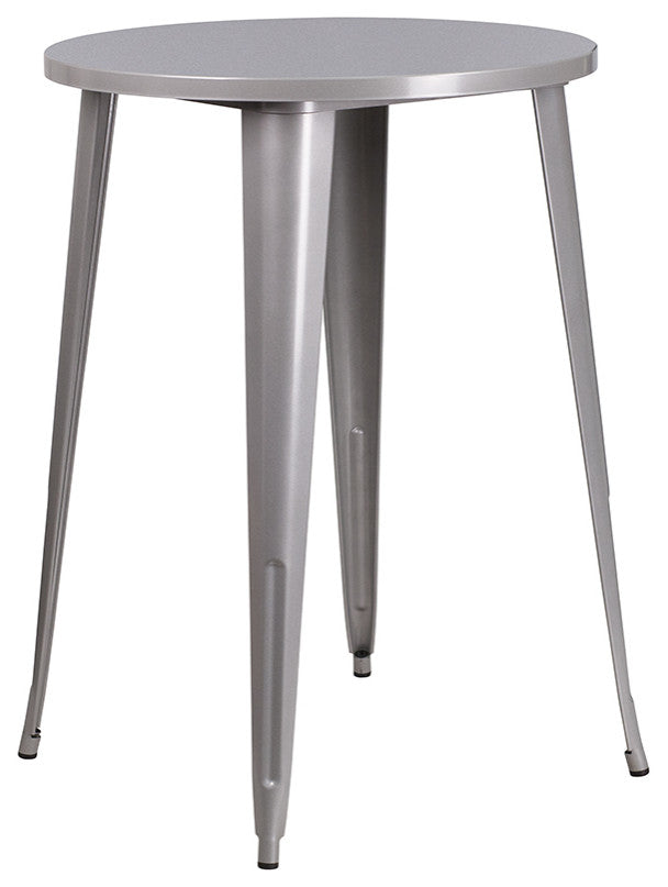 30" Round Silver Metal Bar 5-Piece Table Set With 4 Square Seat Backless Stools