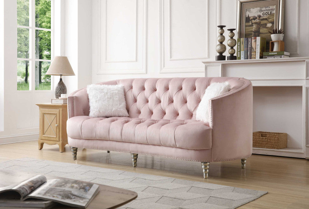 Dania 87 in. W Flared Arm Velvet Straight Sofa, Pink