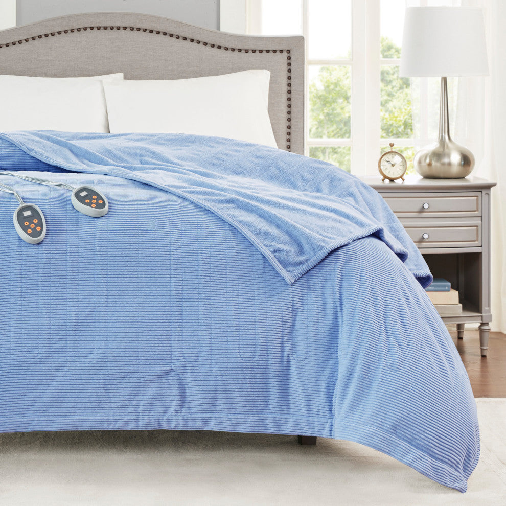 Beautyrest Knitted Micro Fleece Solid Textured Heated Blanket, Blue, Queen