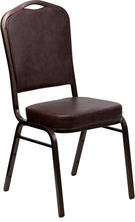Hercules Series Crown Back Stacking Banquet Chair, Brown Vinyl, Copper Vein