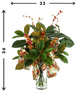 Magnolia Leaf and Berry Holiday Arrangement with Fruit Bows