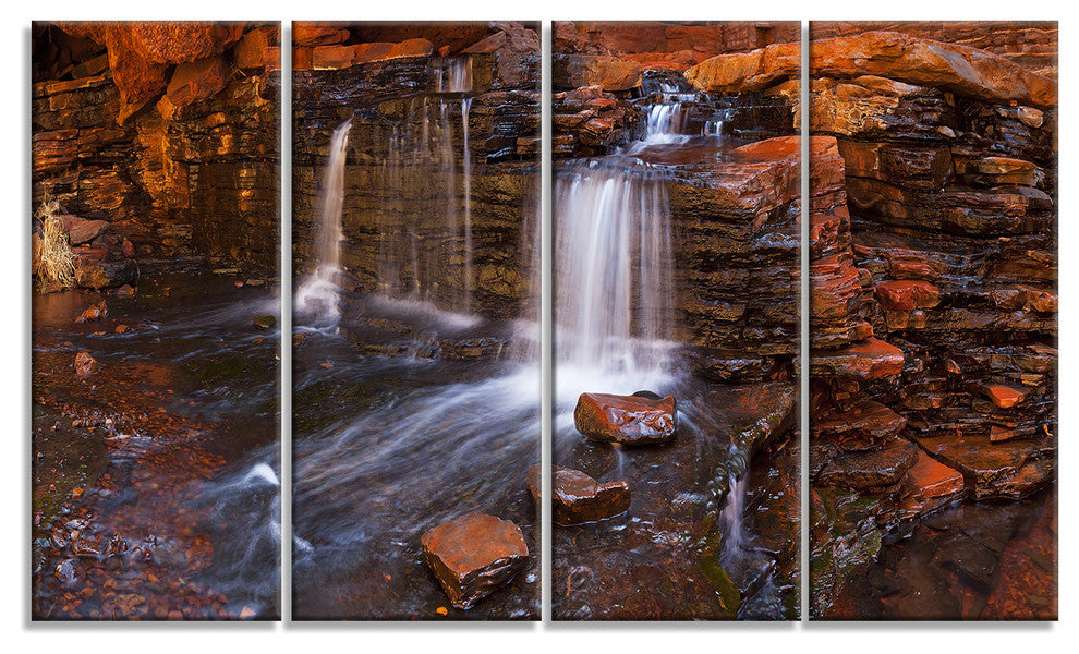 "Waterfall in Hancock Gorge" Landscape Wall Art Canvas Print, 4 Panels, 48"x28"