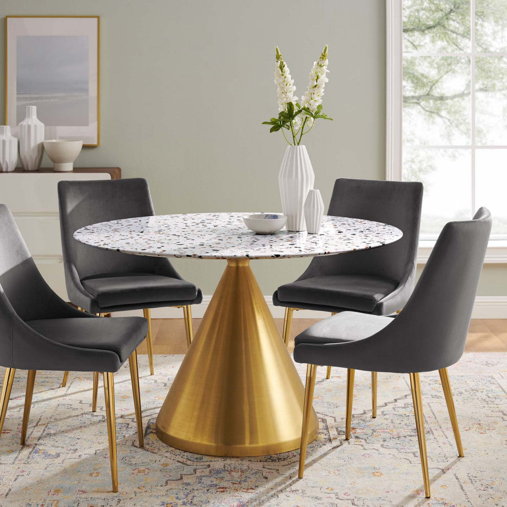 Tupelo 47" Round Terrazzo Dining Table, Gold White