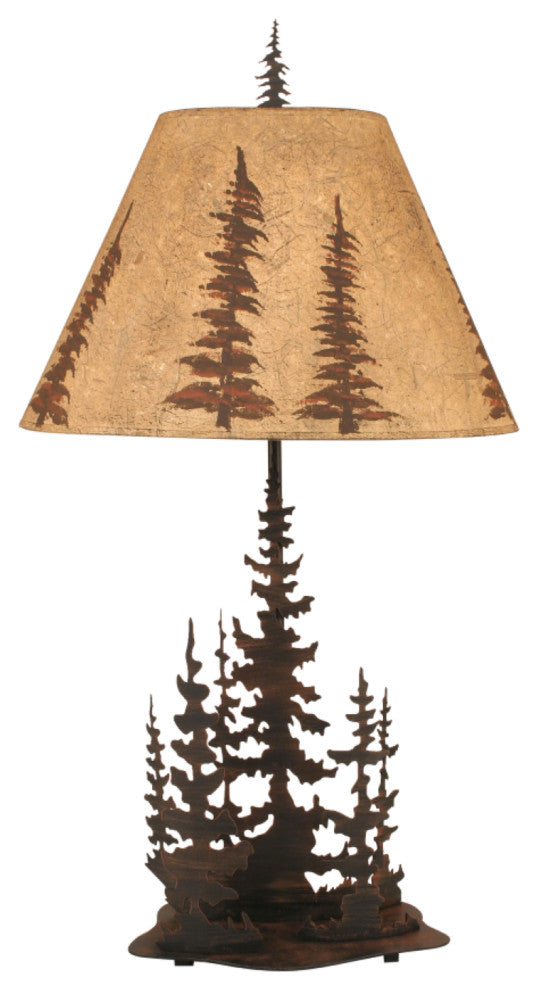 Burnt Sienna Iron Nature Scene Table Lamp With Feather Tree Forest
