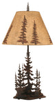 Burnt Sienna Iron Nature Scene Table Lamp With Feather Tree Forest