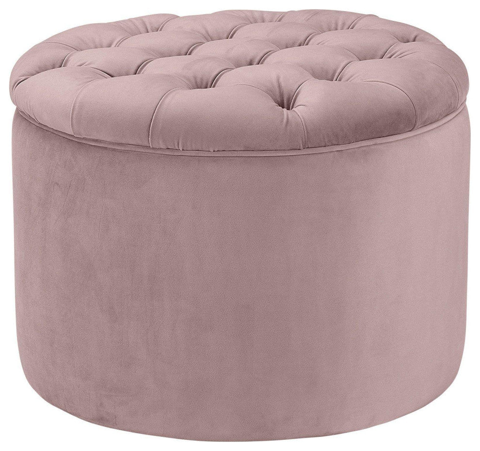 Queen Mauve Velvet Storage Ottoman - Blush