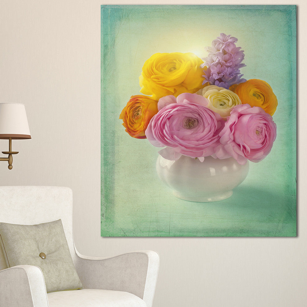 Pink and Yellow Ranunculus Flowers, Floral Canvas Art Print, 30"x40"