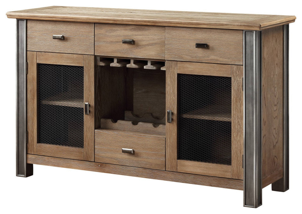 Sideboard, Rectangular Top With Storage Drawers & Metal Handles, Maple