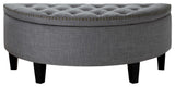 Laura Linen Button Tufted Nailhead Trim Half Moon Storage Ottoman, Light Grey