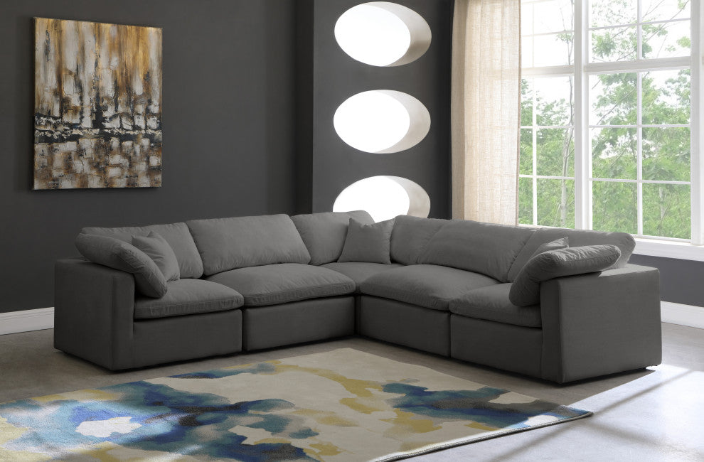 Plush Velvet / Down Standard Comfort L-Shaped Modular Sectional, Gray, 5-Piece: 2 Armless Chair, 3 Corner Chair