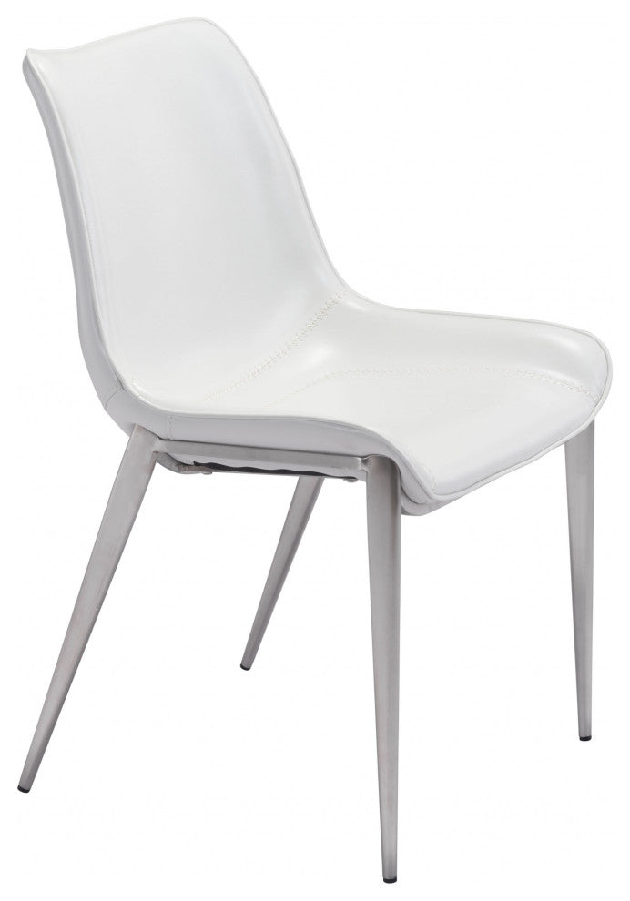 Stich White Faux Leather Side or Dining Chairs Set of 2 Chairs