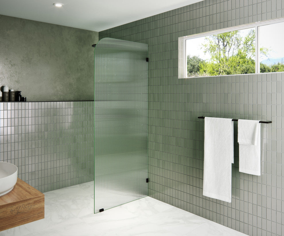 32"x78" Frameless Shower Door, Single Fixed Panel Fluted Radius, Oil Rubbed Bronze, 32" Right