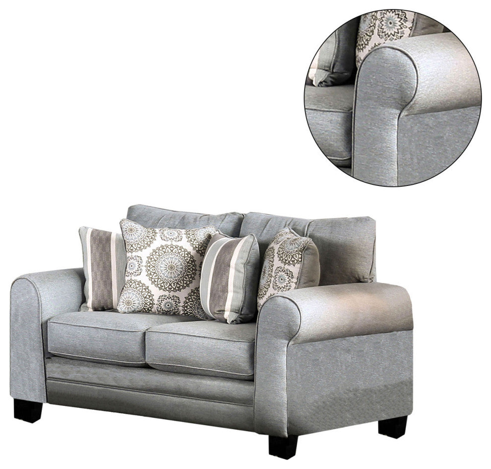 Fabric Loveseat with Tapered Legs Design, Blue Gray