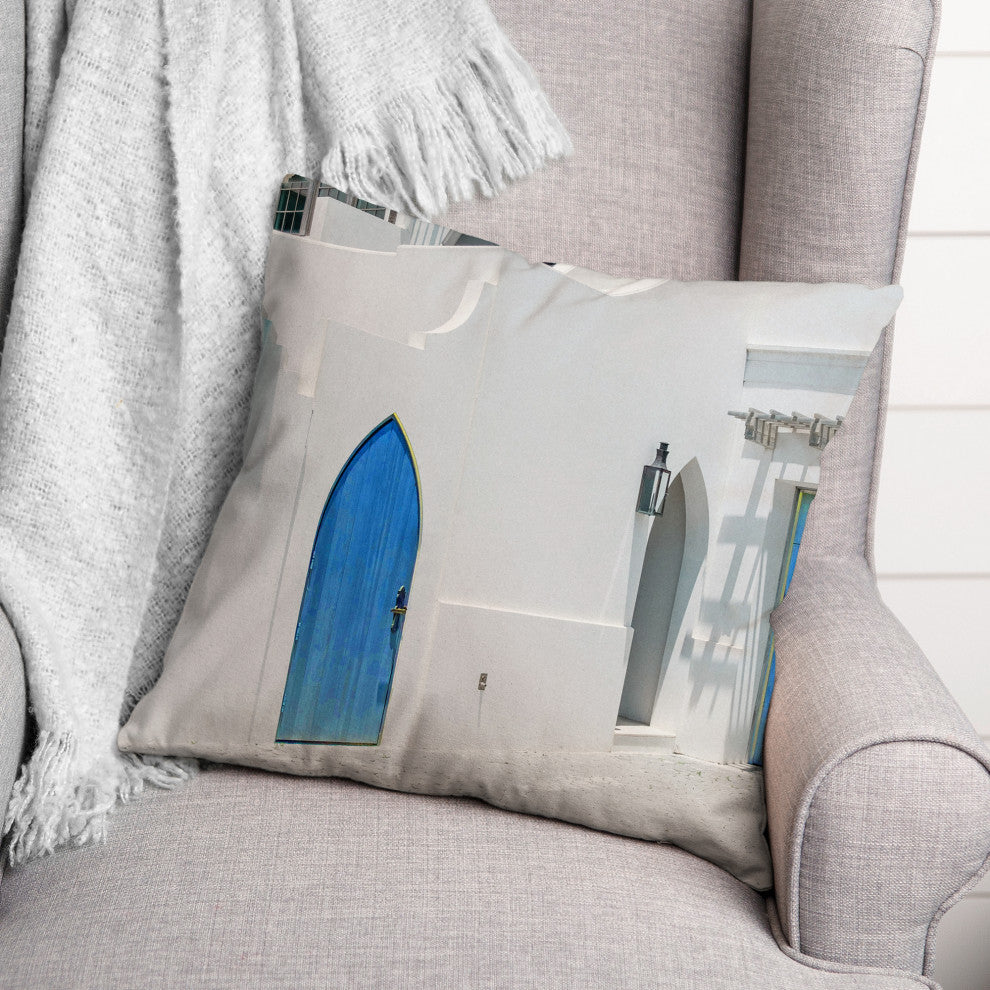 Doors Blue Greek Buildings 3 20x20 Spun Poly Pillow