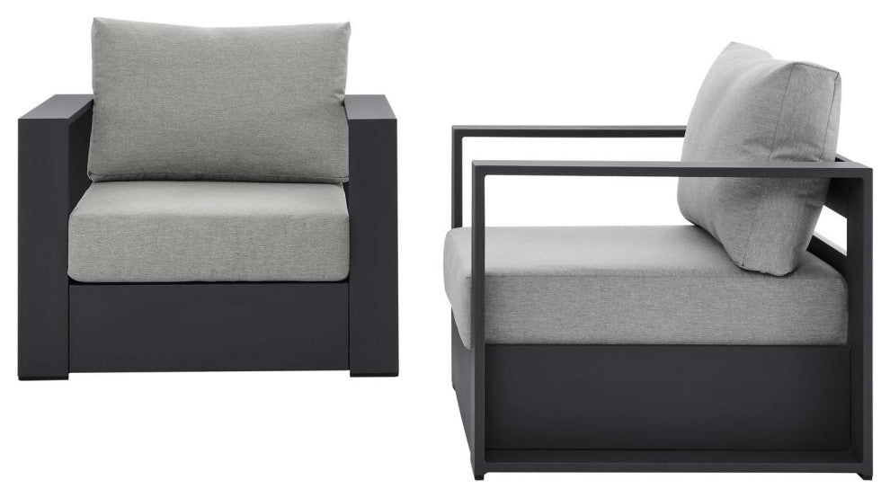 Lounge Chair Armchair, Gray, Aluminum, Modern, Outdoor Patio Hospitality