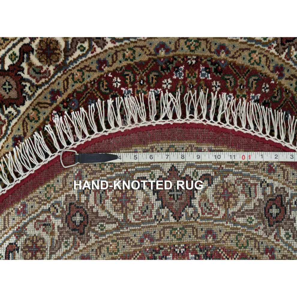 Mahogany Red Tebraz Mahi Design 175 KPSI Wool Hand Knotted Round Rug 3'4"x3'4"