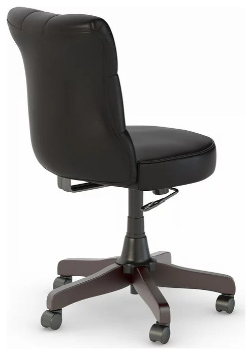 Traditional Office Chair, Armless Design With Button Tufted Backrest, Black