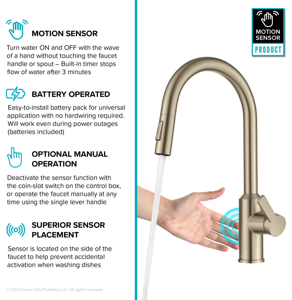 Oletto Touchless Sensor Pulldown Single Handle Kitchen Faucet, Spot Free Antique Champagne Bronze