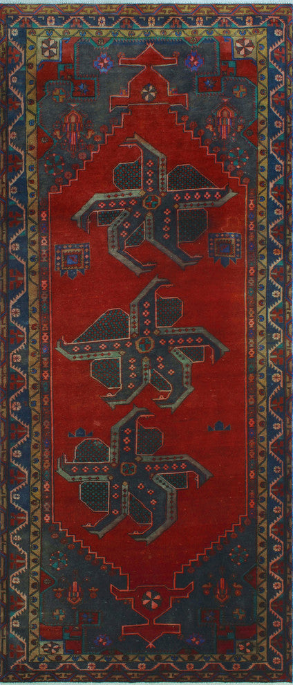 Vintage Distressed Darell Red Runner, 4'7x10'11