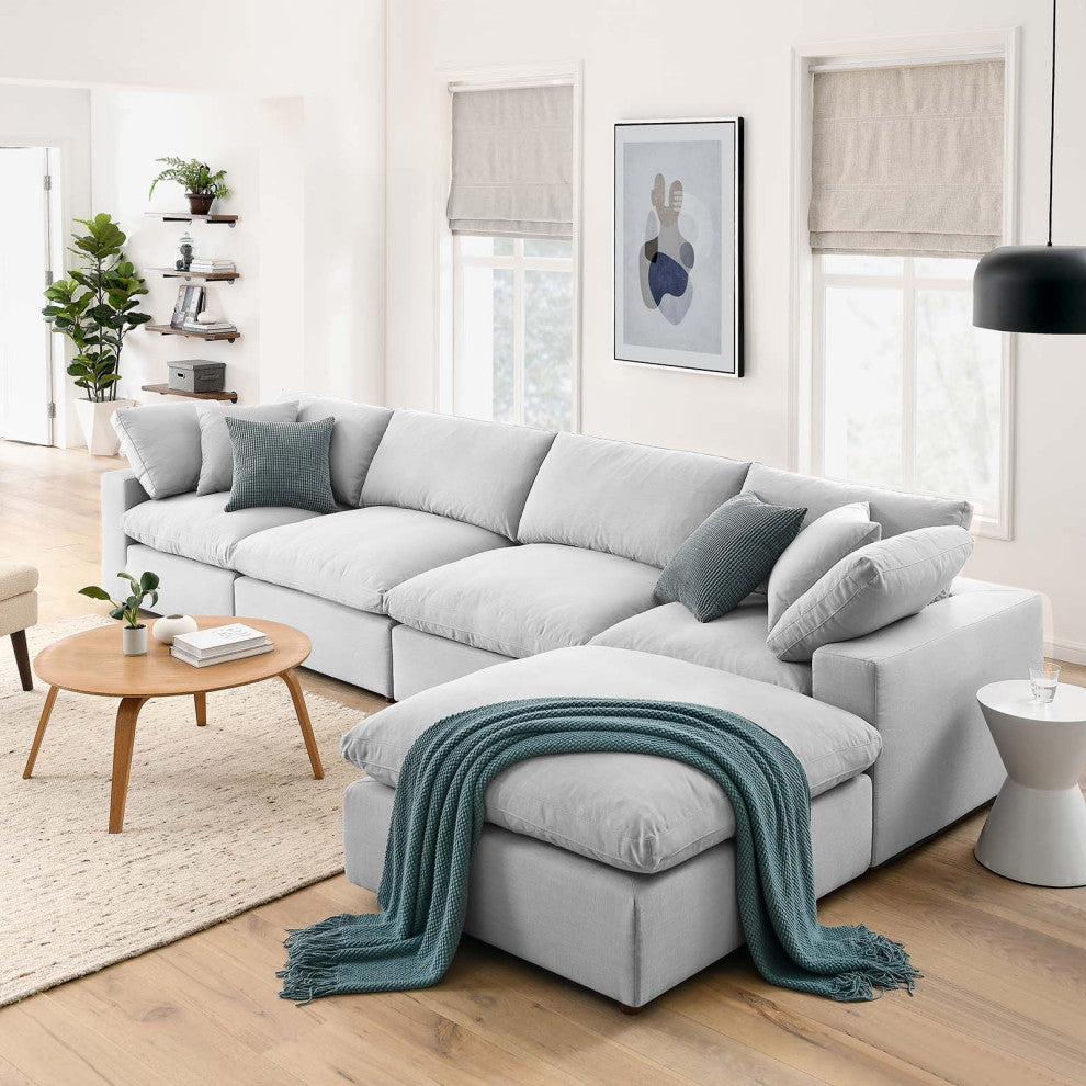 Commix Down Filled Overstuffed 5-Piece Sectional Sofa Set, Light Gray