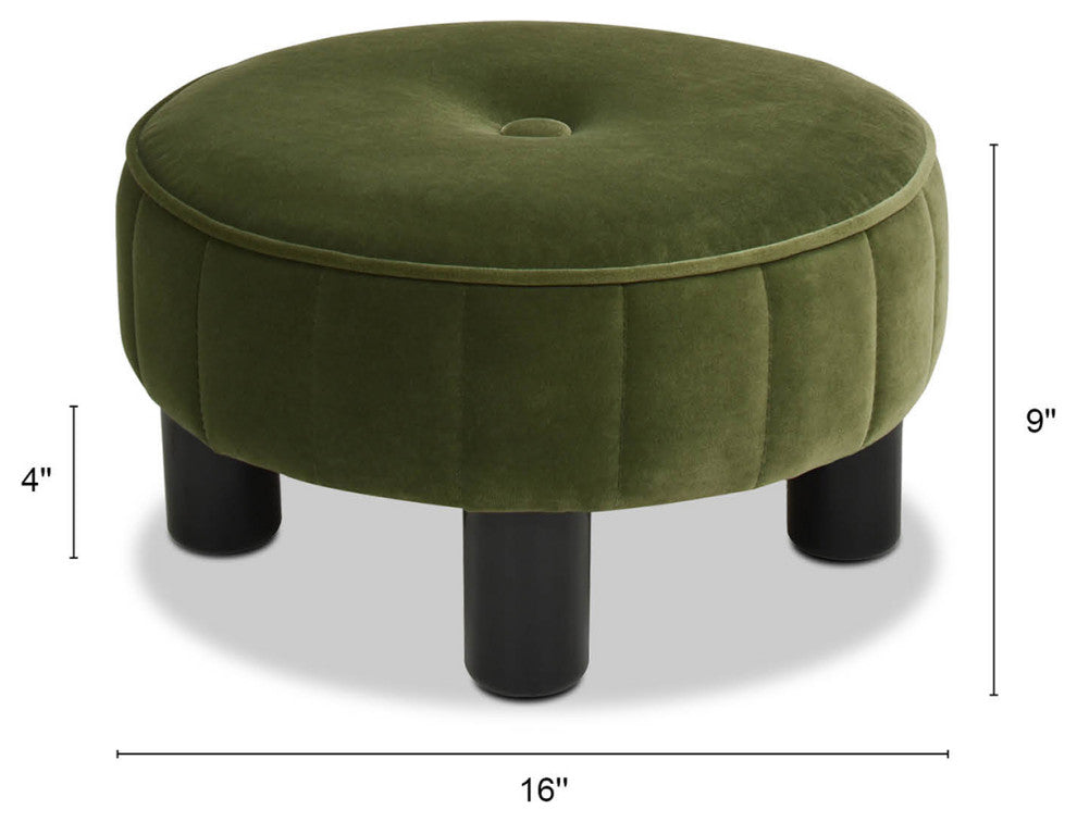 Riley 16" Round Footstool Ottoman, Olive Green Performance Velvet