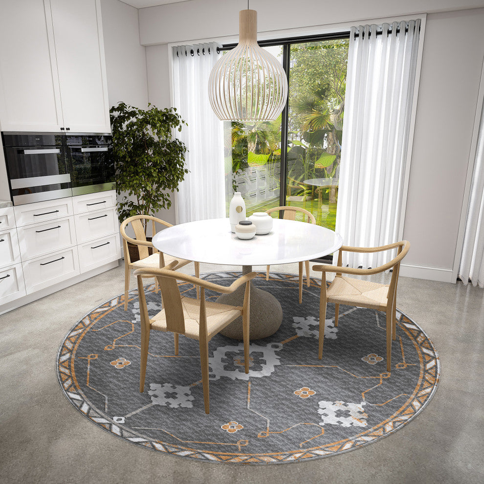 Indoor/Outdoor Sedona SN16 Charcoal Machine Washable 6' x 6' Round Rug