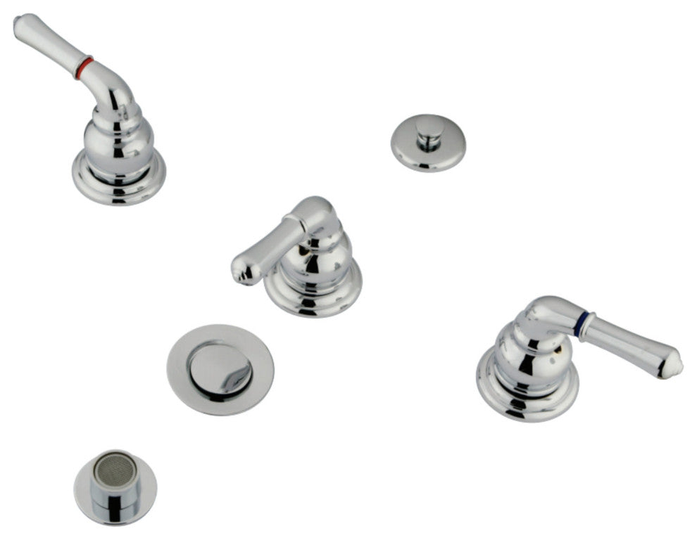 Kingston Brass Three-Handle Bidet Faucet With Pop-Up, Polished Chrome