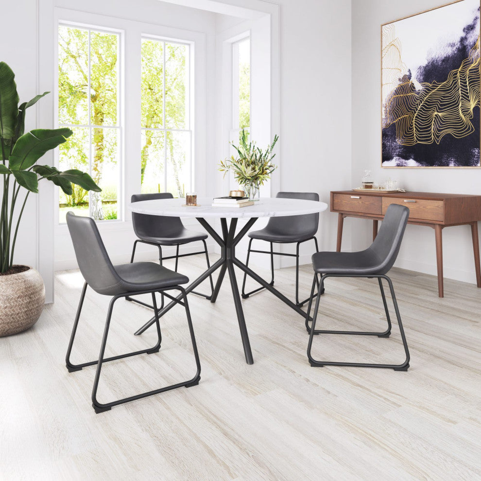 Dining Chair, Set of 2, Faux Vinyl Leather, Charcoal, Gray, Black, Industrial