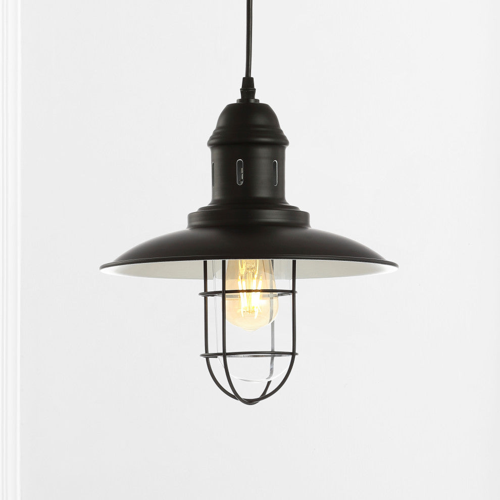 Deere 12" Adjustable Iron Cage Light LED Kitchen Pendant, Black by JONATHAN  Y