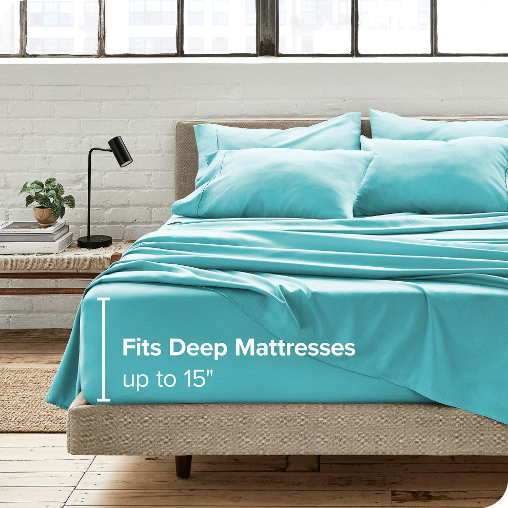 Bare Home 6-Piece Microfiber Sheet Set, Aqua, Queen