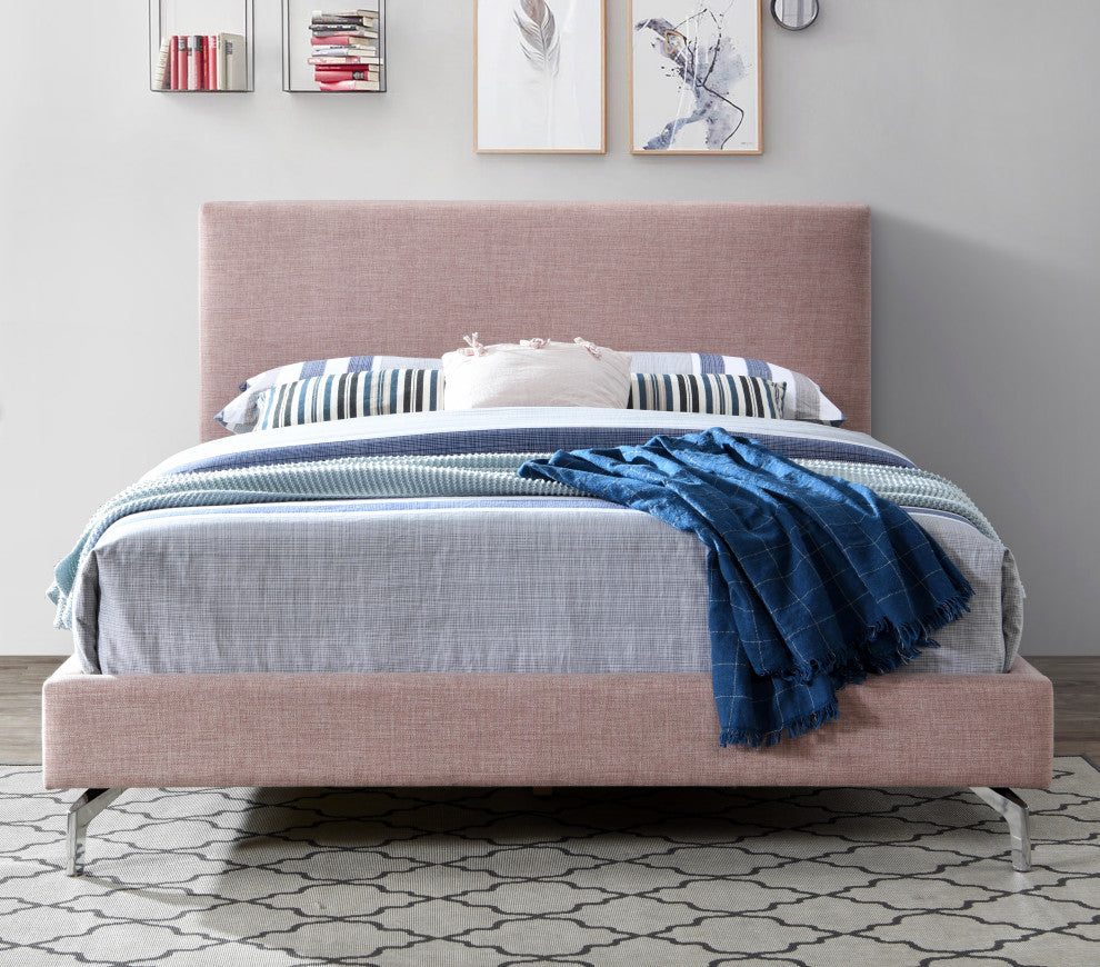 Harry Upholstered Platform Bed Queen Size, Blush