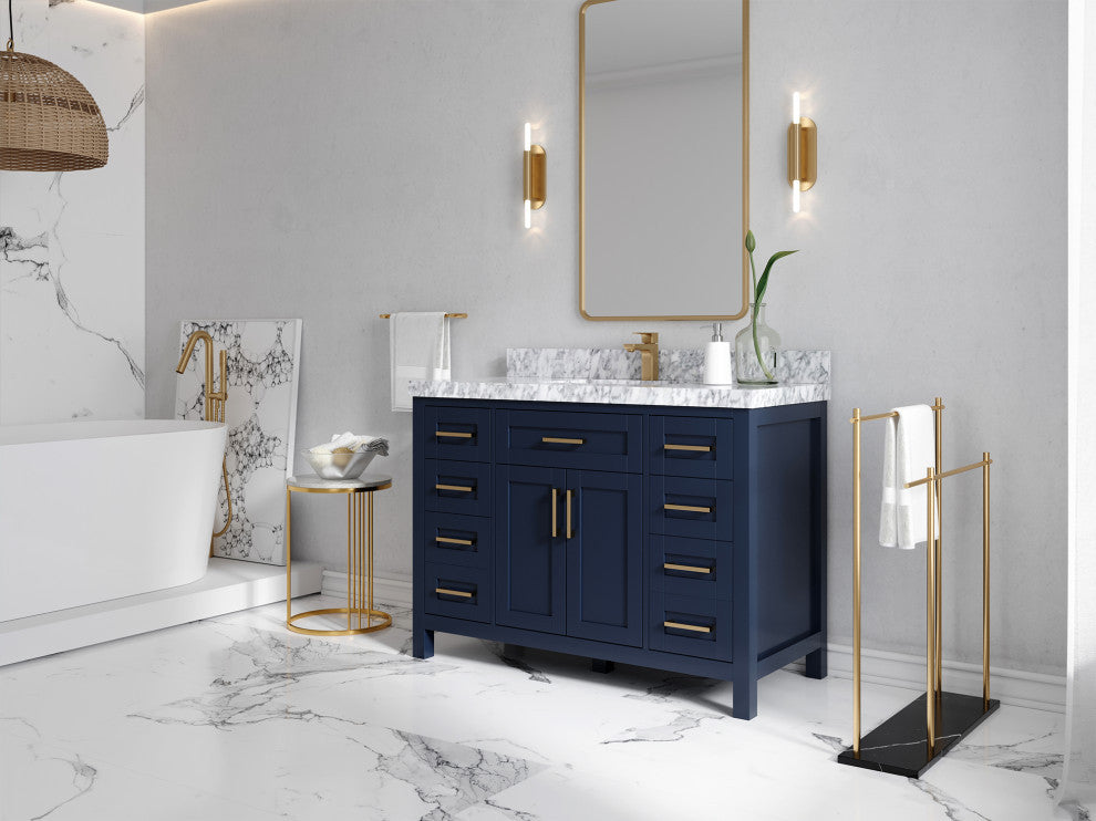 Cambridge 48 Single Sink Bath Vanity in Hale Navy Blue 2" Carrara Marble
