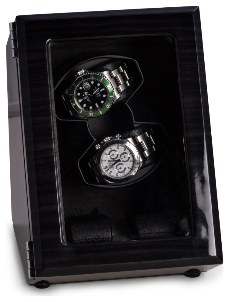 Ash Wood High Lacquer 2 Watch Winder and 2 Watch Storage Case, Glass Top