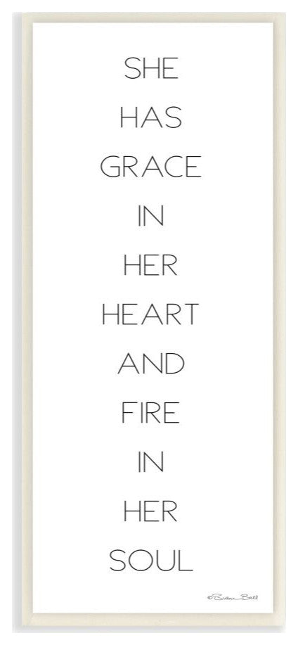 Grace In Her Heart Black And White Inspirational Word Design, 7"x17"