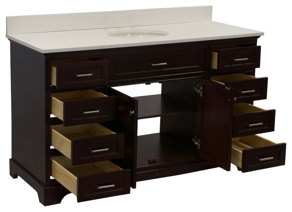 Aria 60" Bathroom Vanity, Chocolate, Quartz, Single Vanity
