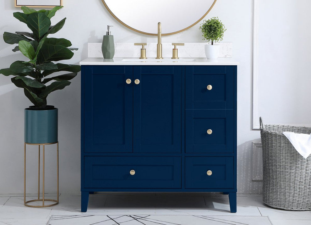 Sadie 36" Single Bathroom Vanity, Blue With Backsplash