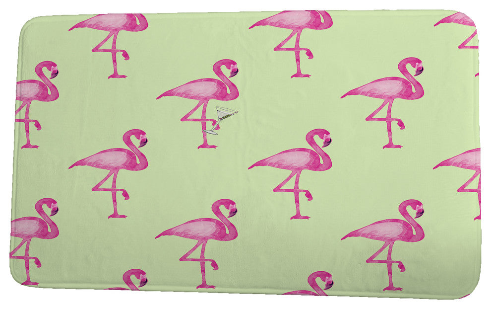Palm Beach Flamingo Fanfare Martini Animal Print Bath Mat, Light Green, 21"x34"