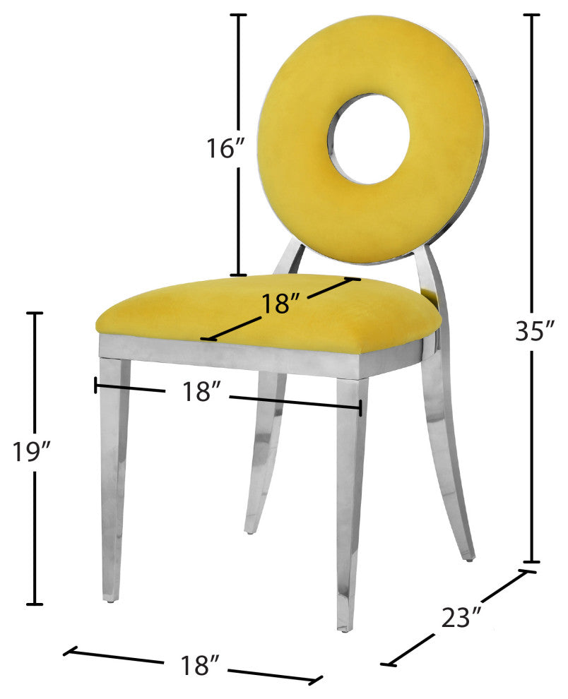 Carousel Upholstered Dining Chair, Set of 2, Yellow Velvet, Chrome Finish
