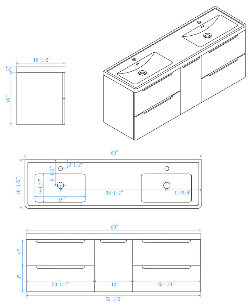 Wyndham WCS777760DESARINTM58 Murano Double Sink Vanity, Espresso + Countertop