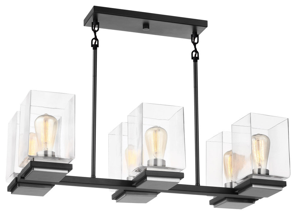 Crossroads 6-Light Island Pendant, Matte Black With Clear Glass