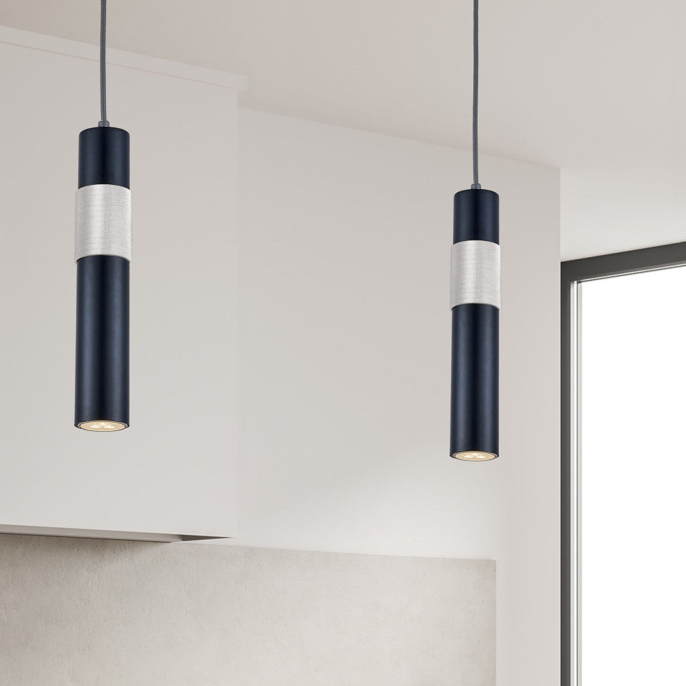 Passwell Modern 1 Light Matte Black Satin Chrome Metal Pendant