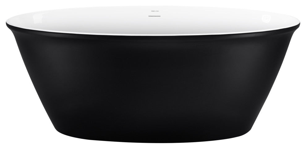 59" Acrylic Freestanding Oval Non-Whirlpool Soaking Bathtub, Black White