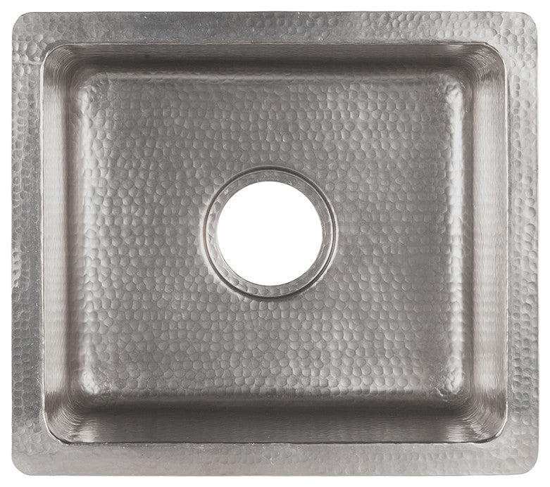 16" Gourmet Rectangular Hammered Copper Bar/Prep Sink, Nickel