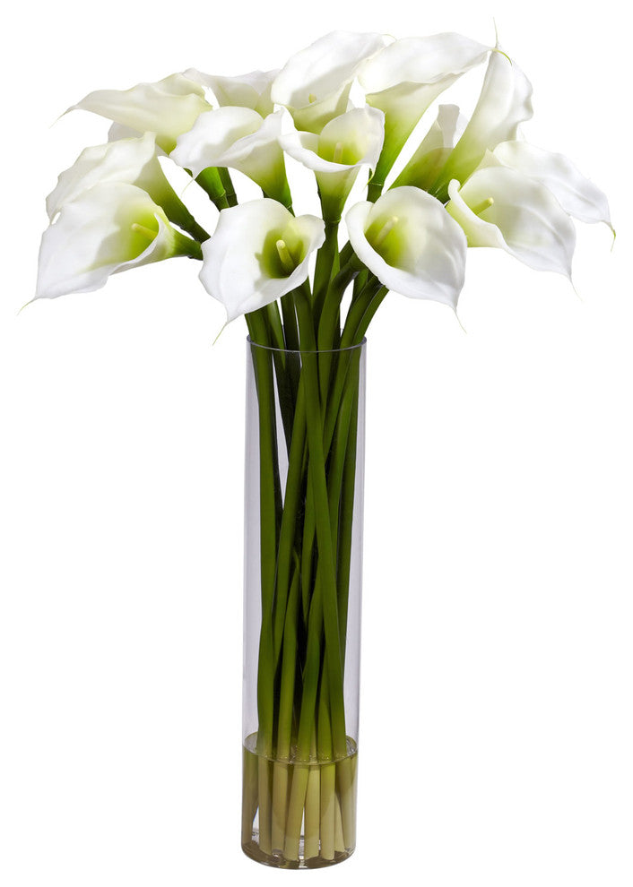 Calla Lily With Cylinder Vase Artificial Flower Arrangement, Cream