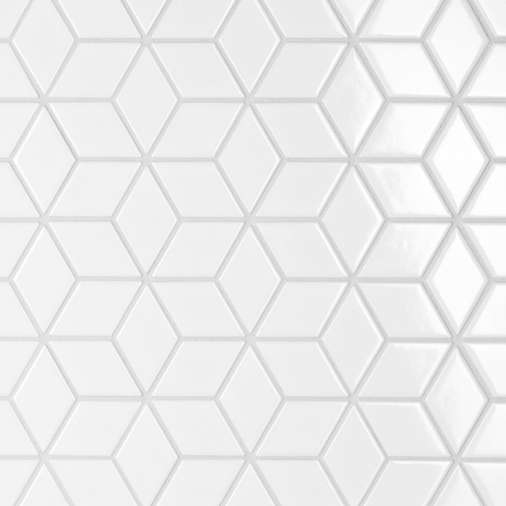 Metro Rhombus Mosaic Floor and Wall Tile, Glossy White