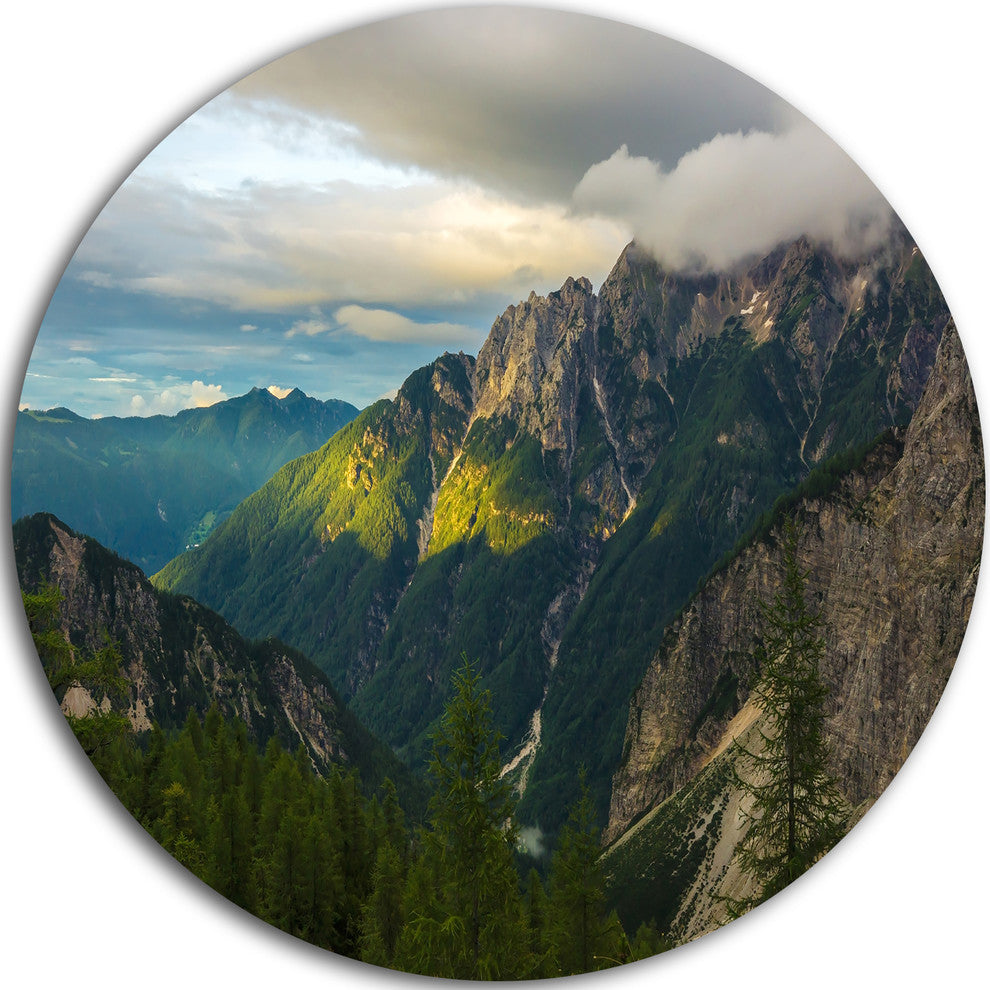 Sunrise With Yellow Reflection, Landscape Photo Disc Metal Artwork, 23"